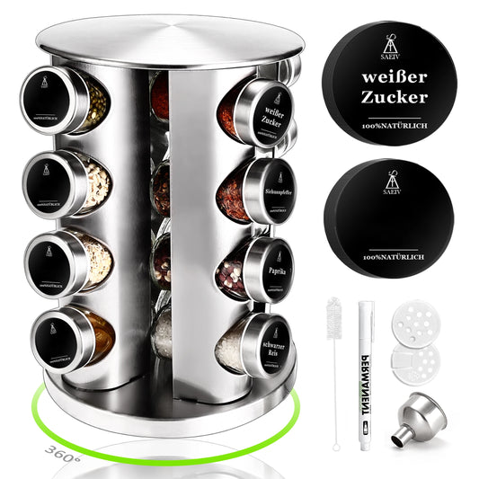 Organizador giratorio de especias 360° con 16 frascos de cristal